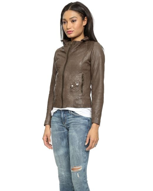 Doma Leather Brown Leather Moto Jacket With Detachable Hood - Coco