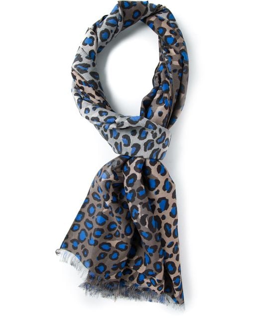 Paul Smith Leopard Print Scarf in Blue for Men Lyst
