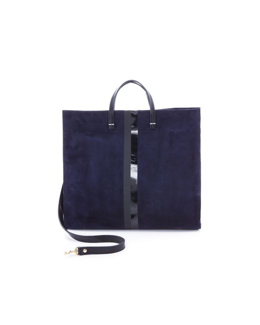 Clare V. Blue Simple Tote - Navy Suede With Black