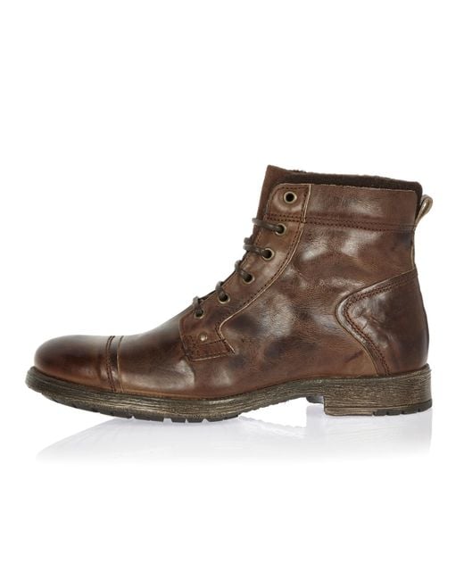 River Island Dark Brown Leather Utility Boots for men