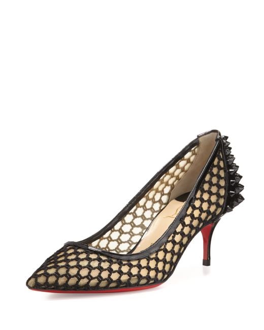 Christian louboutin Guni Mesh Spike 55mm Red Sole Pump in Beige ...