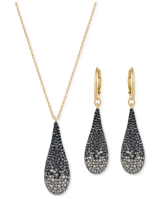 Swarovski Metallic Gold-plated Crystal Teardrop Necklace & Earring Set
