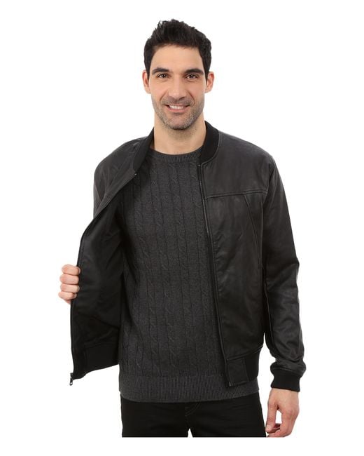 DKNY Black Faux Leather Bomber Jacket for men