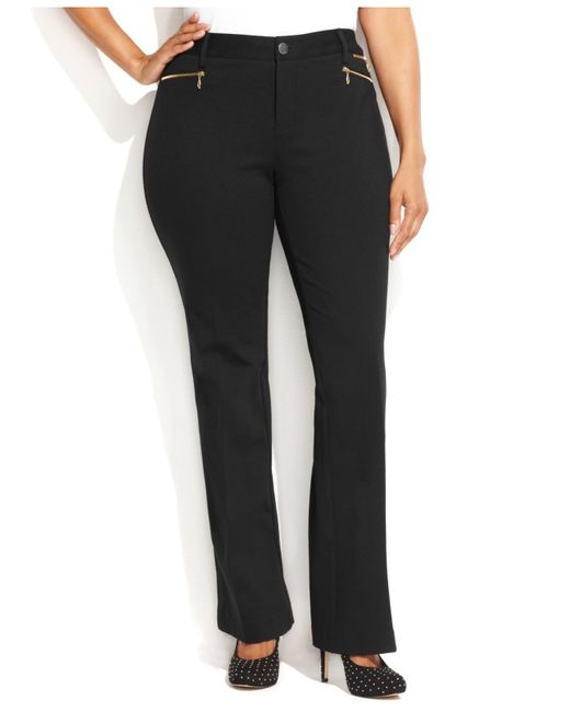 INC International Concepts Black Plus Size Zipper-Pocket Bootcut Pants