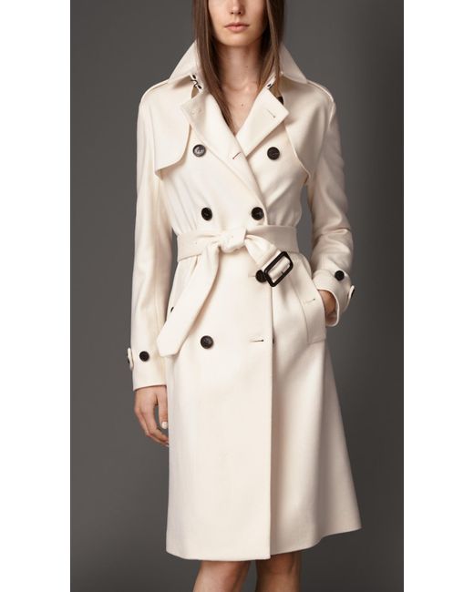 Burberry White Long Double Cashmere Trench Coat