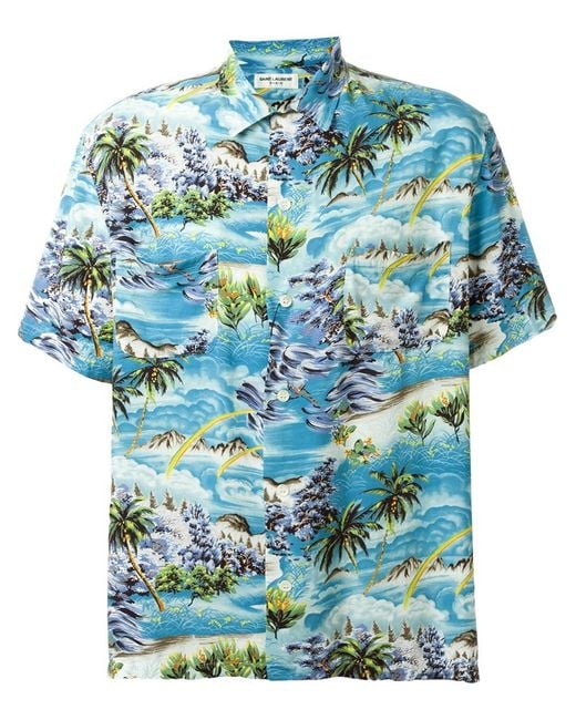 Saint Laurent Blue Surf Print Hawaiian Shirt for men