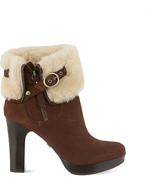 UGG Brown Scarlett Sheepskin Heeled Boots