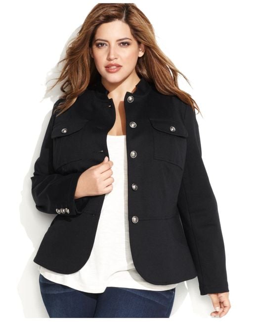 INC International Concepts Black Plus Size Military-Inspired Jacket