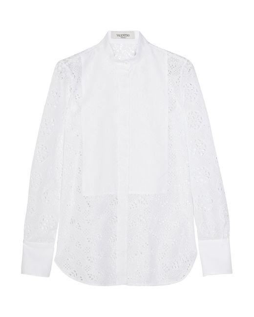 Valentino Broderie Anglaise Cotton Shirt in White | Lyst UK