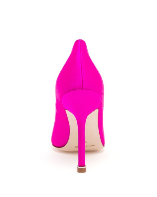 Manolo Blahnik Gray Hangisi 105 Fuchsia Satin Pumps