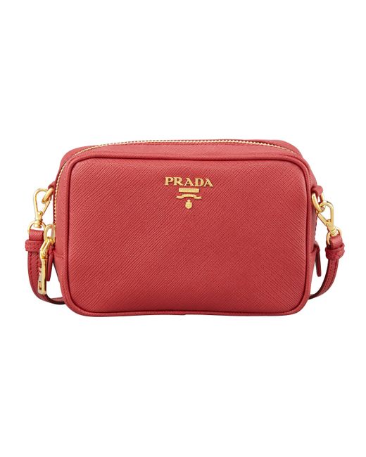 Prada Saffiano Mini Zip Crossbody Bag in Red | Lyst