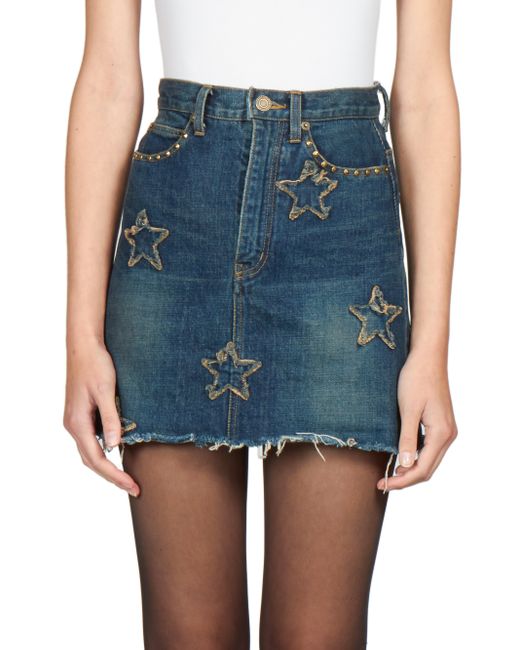 Saint Laurent Star Applique Denim Skirt 