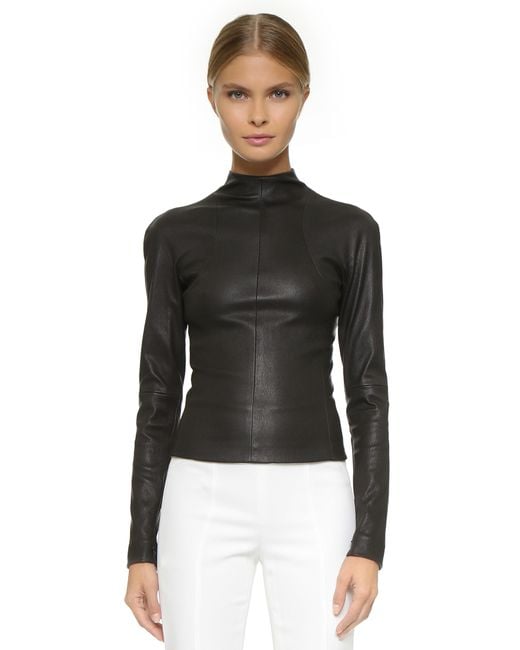 Narciso Rodriguez Stretch Leather Mock Neck Top - Black