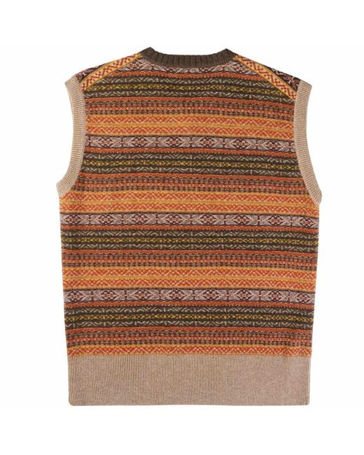 Nigel Cabourn Brown Fairisle Knitted Vest for men