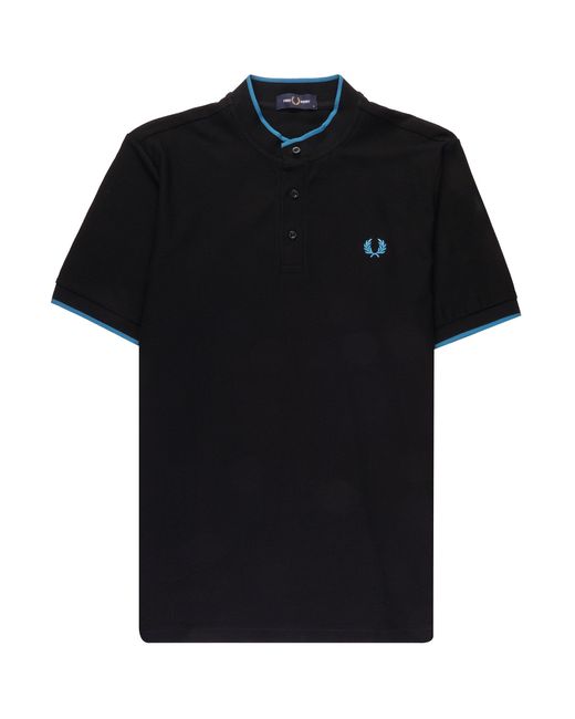 Fred Perry Black Woven Mesh Henley Polo Shirt for men
