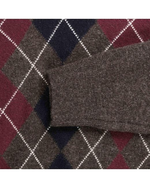 Pringle of Scotland Brown V Neck Argyle Jumper for men