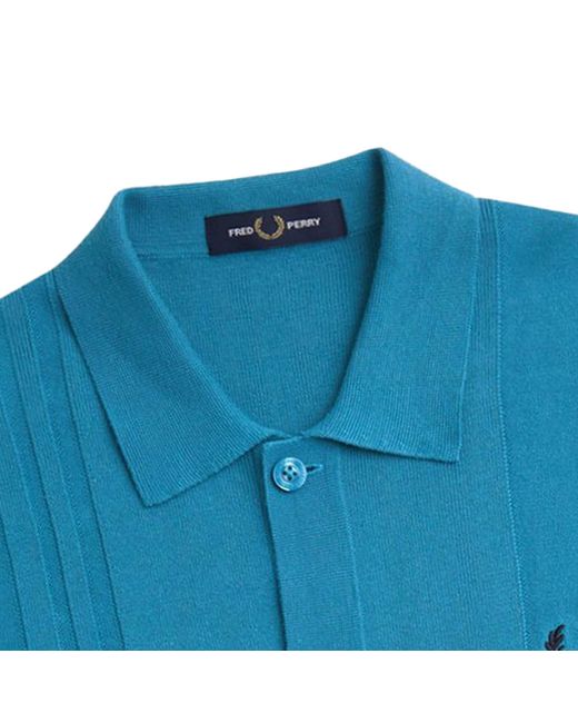 Fred Perry Blue Button Through Knitted Shirt for men