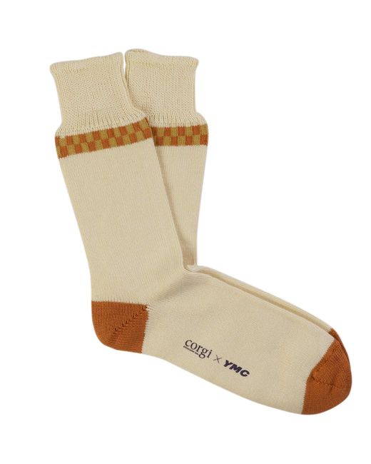 YMC Natural X Corgi Check Stripe Sock for men