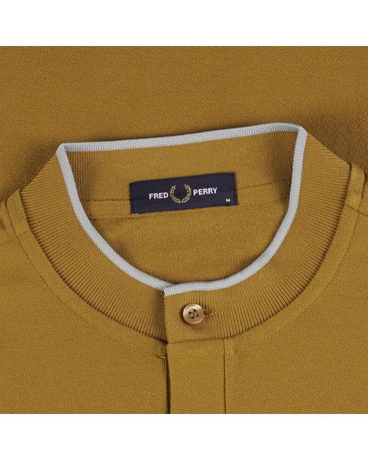 Fred Perry Green Crepe Pique Henley Polo Shirt for men