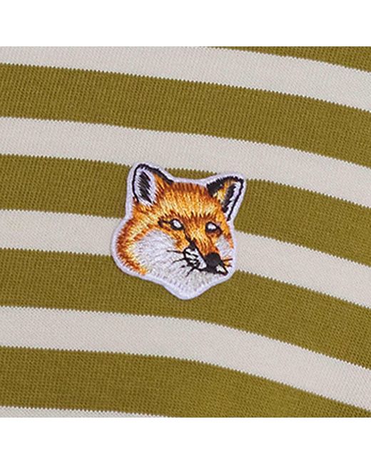 Maison Kitsuné Green Fox Head Patch Striped T-shirt for men
