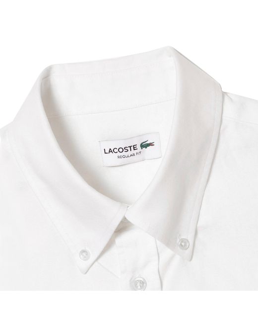 Lacoste White Regular Fit Short Sleeved Oxford Shirt for men