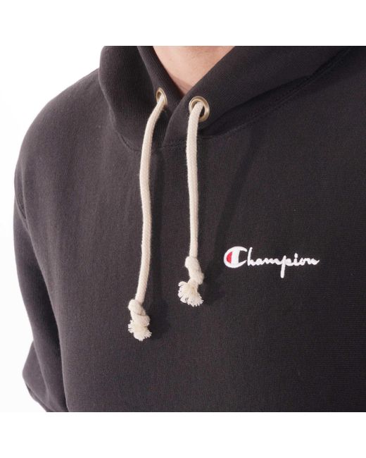 Champion Fleece Small Script Logo Reverse Weave Hoodie In Black
