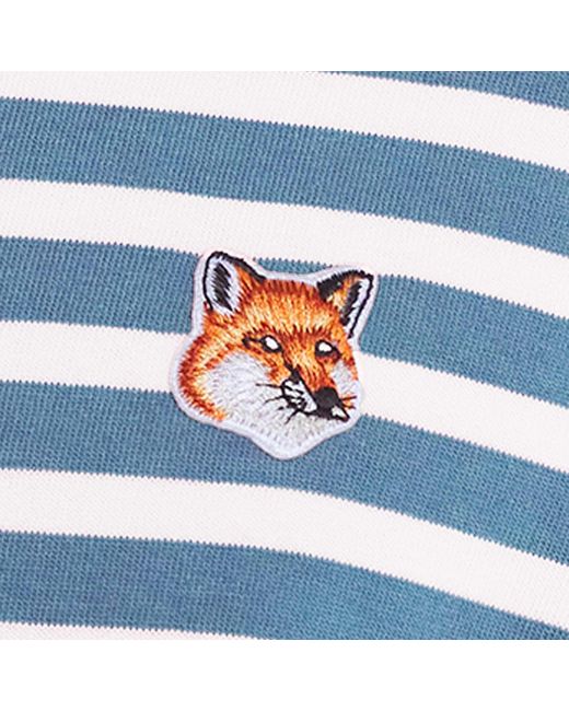 Maison Kitsuné Blue Fox Head Patch Striped T-shirt for men