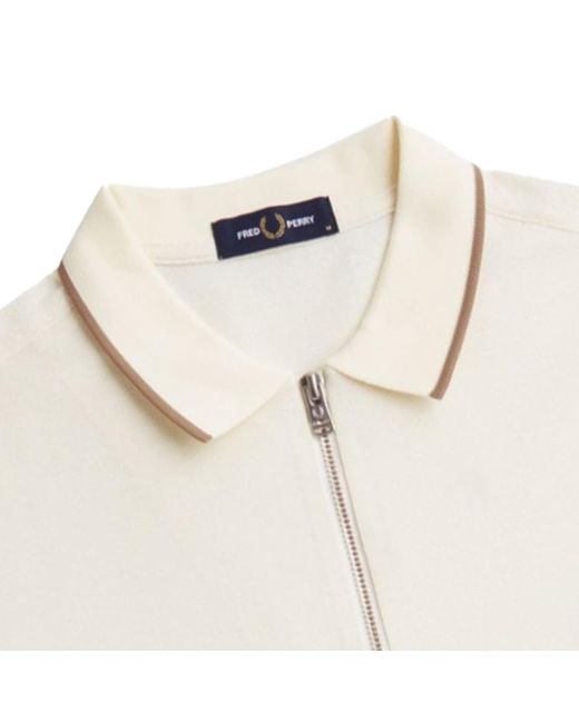 Fred Perry Natural Crepe Pique Zip Neck Polo Shirt for men