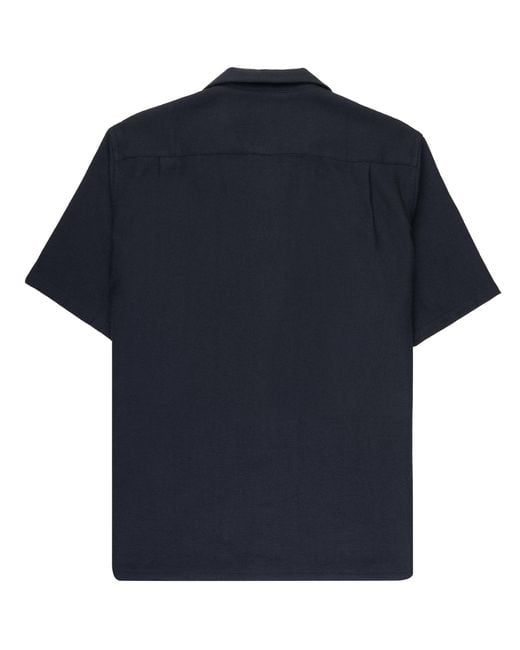 Portuguese Flannel Blue Pique Embroidered Shirt for men