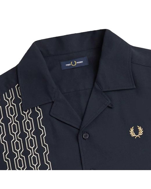 Fred Perry Blue Embroidered Revere Collar Shirt for men