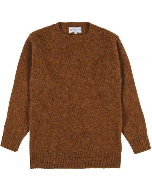Shetland Woollen Co. Brown Shetland Woolen Co. Shaggy Knit Crew Neck Sweater for men