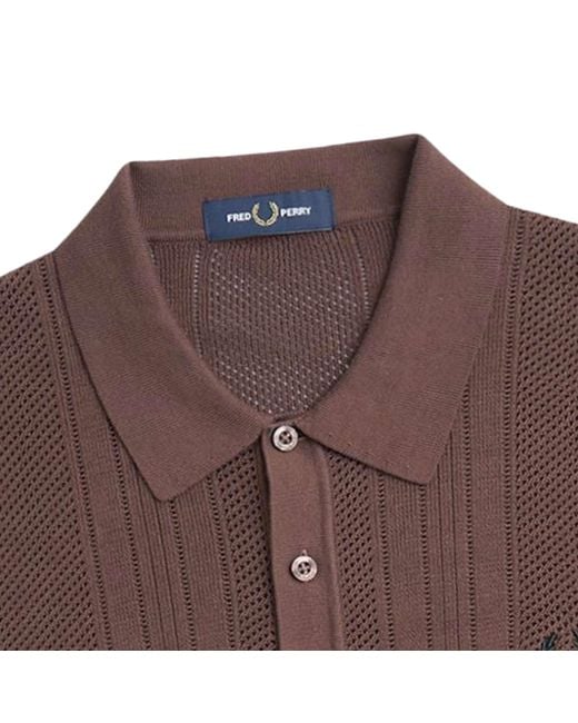 Fred Perry Brown Crochet Knit Shirt for men