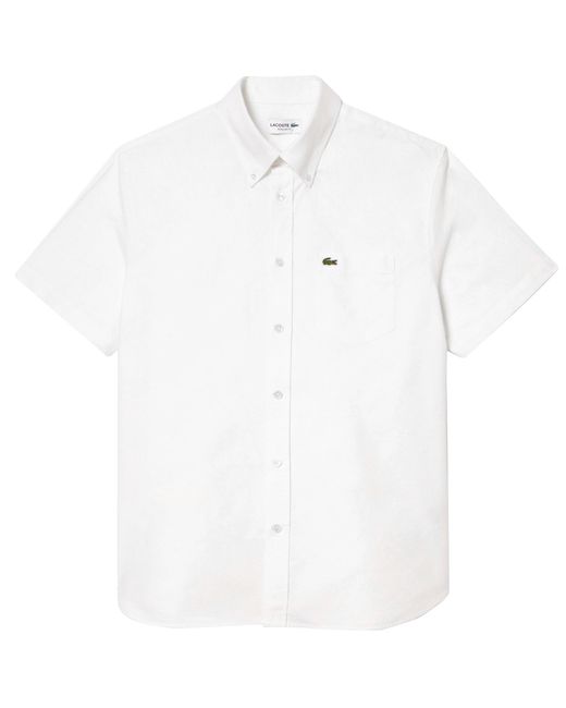 Lacoste White Regular Fit Short Sleeved Oxford Shirt for men