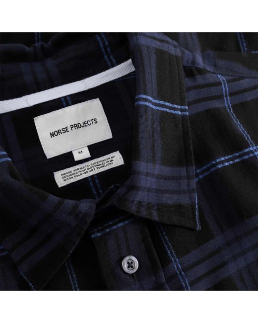 Norse Projects Black Ivan Relaxed Textured Check Short Sleeve Shirt for men