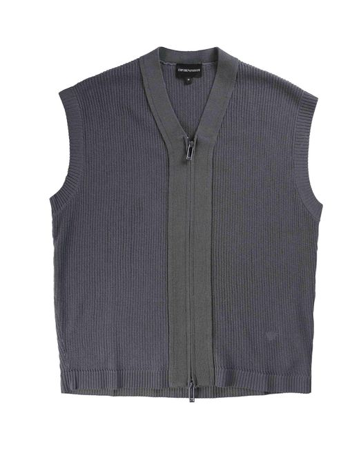 Emporio Armani Blue Zip Up Knitted Cardigan for men