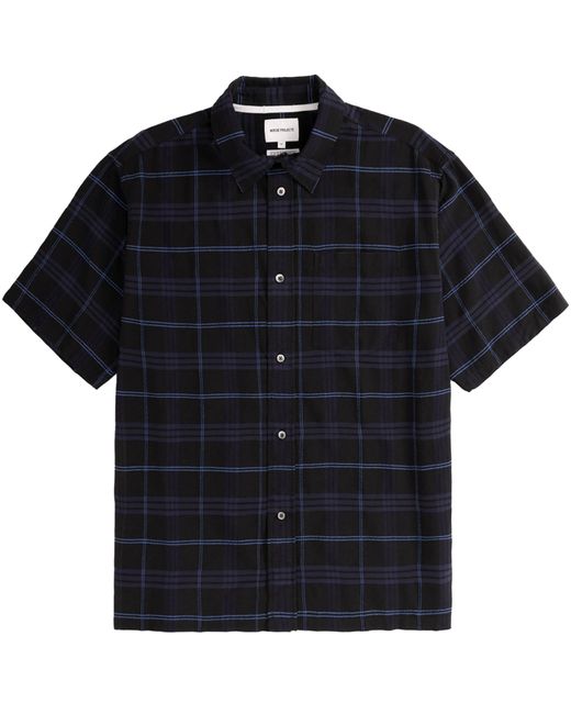 Norse Projects Black Ivan Relaxed Textured Check Short Sleeve Shirt for men