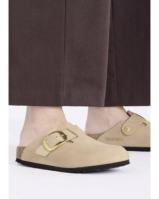 Birkenstock White Boston Big Buckle Sandcastle Nubuck Leather Clogs