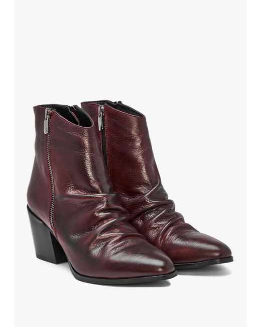 Moda In Pelle Brown Coralie Burgundy Leather Western Ankle Boots