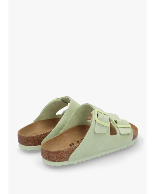 Birkenstock Green Arizona Faded Lime Suede Two Bar Mules