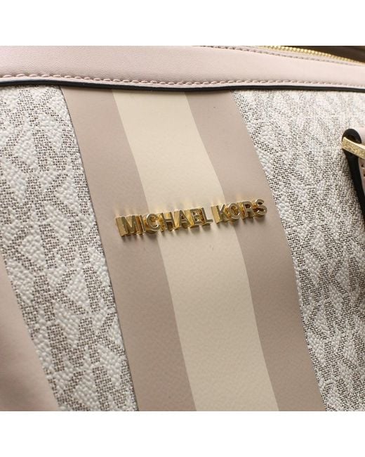 Michael Kors Large Bedford Travel Vanilla Soft Pink Logo Stripe Weekender Bag Lyst