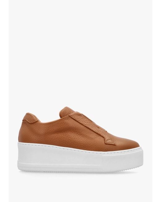 DONNA LEI Brown Quark Tan Leather Laceless Flatform Trainers