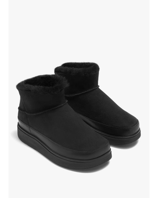 Fitflop Gen-ff All Black Ultra Mini Double-faced Shearling Ankle Boots