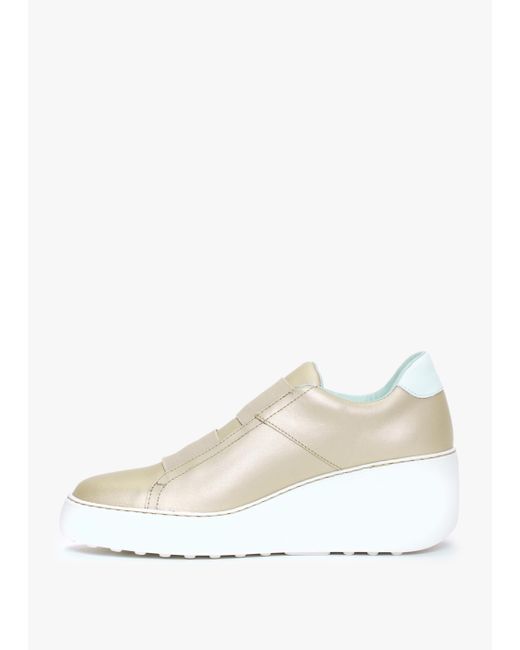 Fly London Natural Dito Gold Leather Wedge Trainers