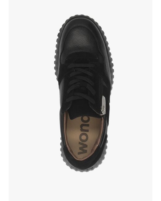 Wonders Black A-4424 Chunky Low Wedge Trainers