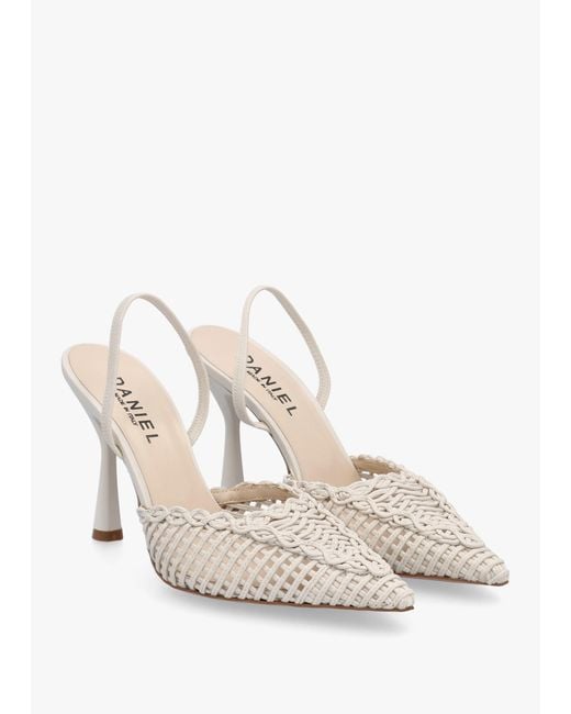 Daniel Tiffi White Leather Woven Sling Back Court Shoes
