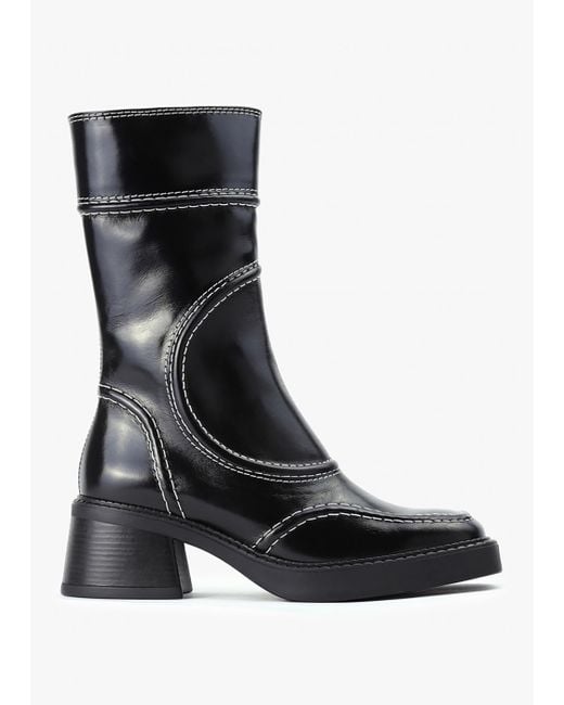 Miista Malene Black Leather Block Heel Calf Boots