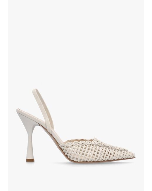 Daniel Tiffi White Leather Woven Sling Back Court Shoes