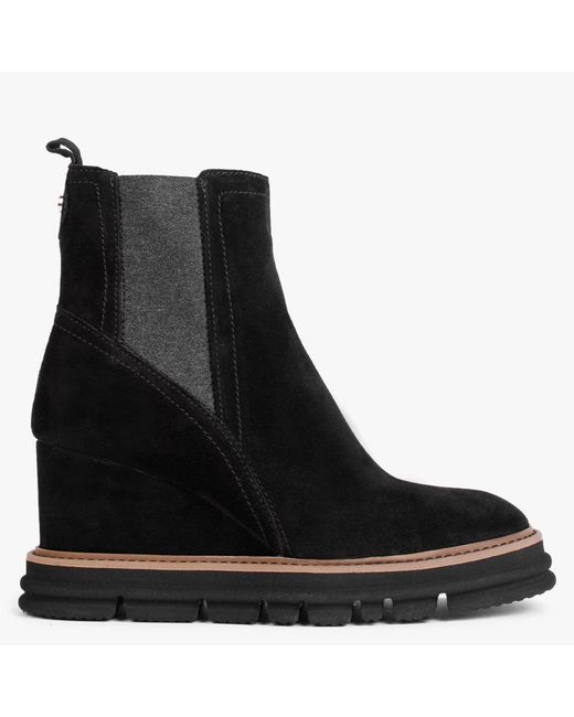 Alpe Fondant Black Suede Wedge Ankle Boots | Lyst