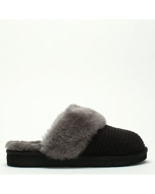 UGG Cozy Knit Black Sheepskin Slippers Lyst