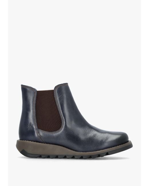 Fly London Salv Blue Rug Leather Wedge Chelsea Boots